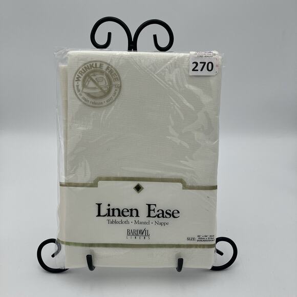 Bardwil Linen Ease Wrinkle Free Tablecloth Off White 60x84” Oval 100% Polyester - Picture 2 of 4